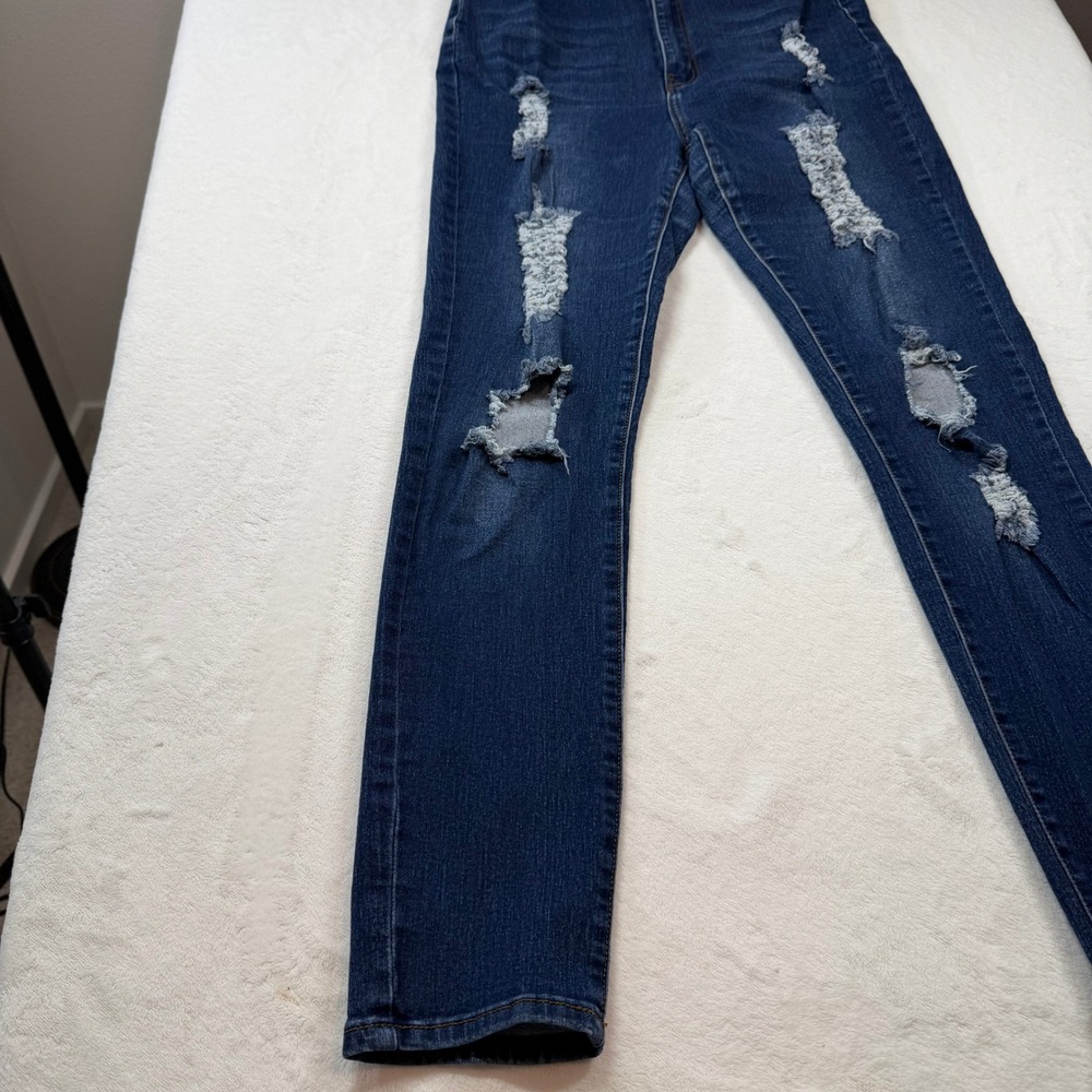 Fashion Nova Distressed Skinny Jeans Womens 15 Blue Good High Waisted Ripped - Picture 2 of 13